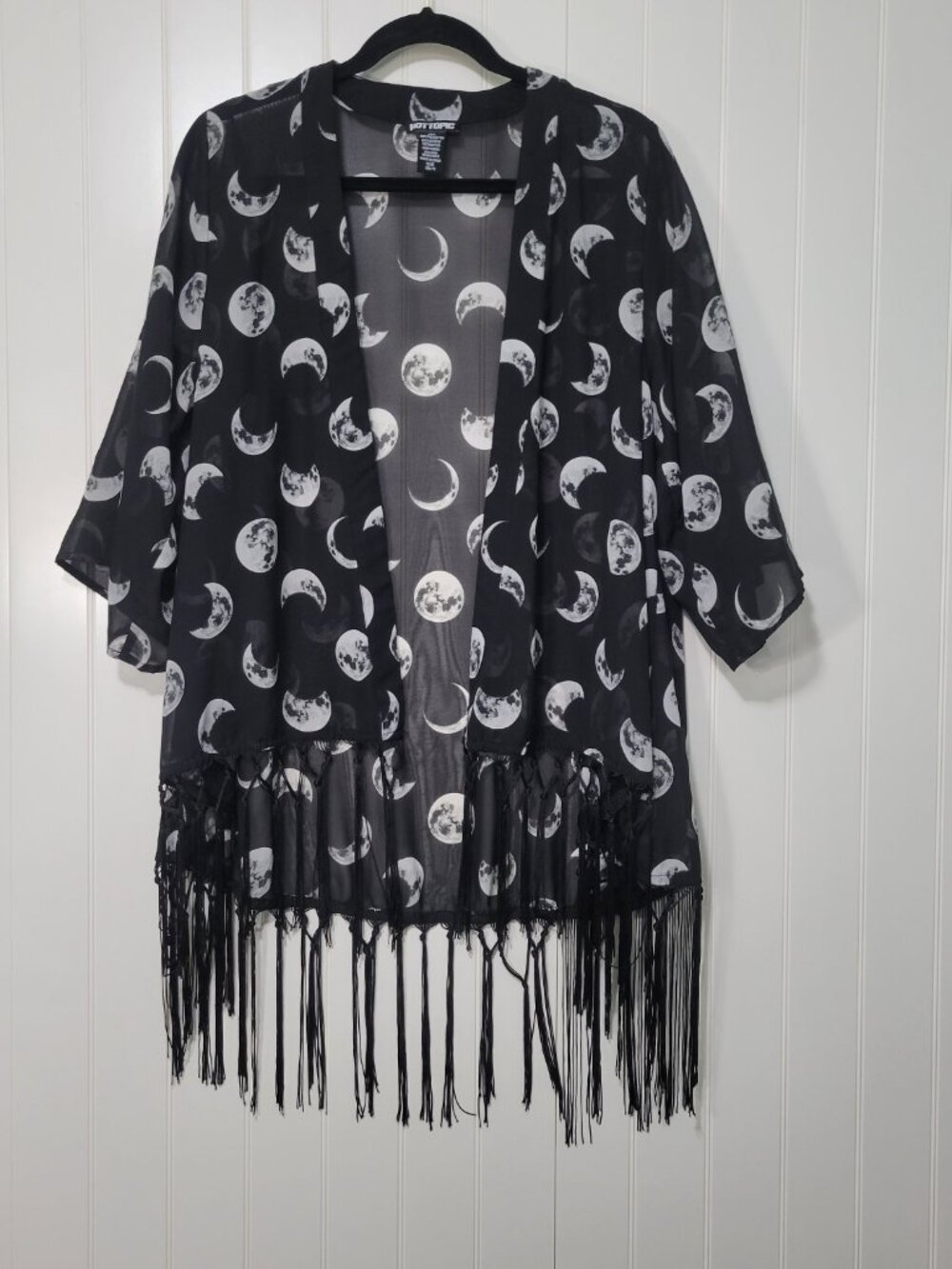 Black Sheer Moon Phase Witchy Whimsigoth Practical Magic Fringe Kimono Duster
